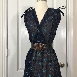 1970s Cottagecore Sheer Floral + Polka Dot Sleeveless Dress Sz S M